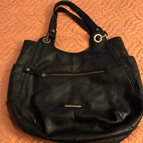 Isabella Fiore Black Bag with Purple, white  and Gold Embroidered Design - Picture 4 of 13